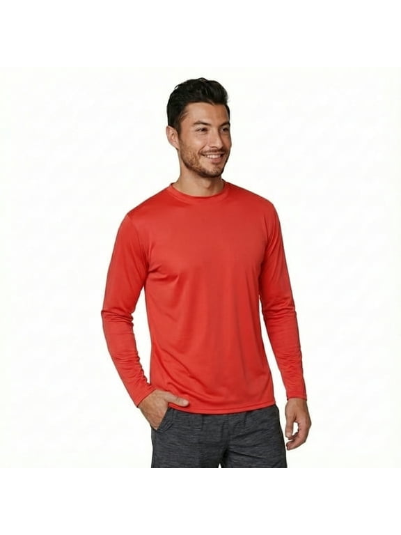 Men's UPF 50+ Long Sleeve Sun Shirt, Quick-Dry UV Protection Rash Guard Rust, M