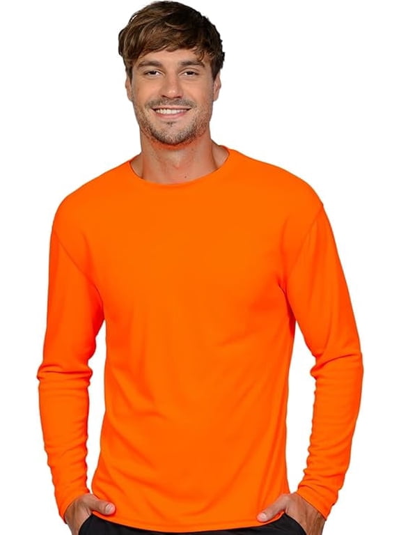 Men's UPF 50+ Long Sleeve Rash Guard, Quick-Dry, Neon Orange, M