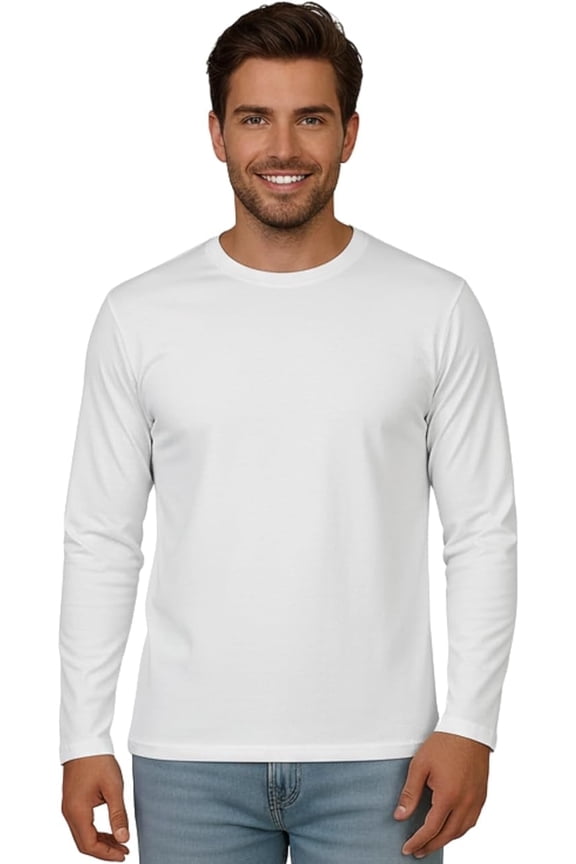 Men's Ultra Soft Casual Base Layer Long Sleeve T-Shirt - Crewneck, Lightweight Polyblend Jersey