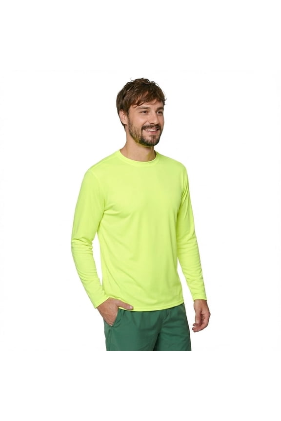 Men's UPF 50+ Long Sleeve Sun Shirt, Quick-Dry UV Protection Rash Guard Neon Yellow, L