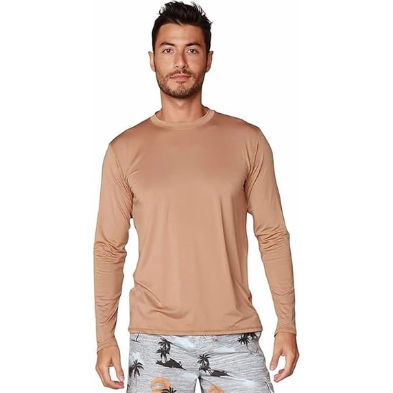 INGEAR Men's UPF 50+ Long Sleeve Sun Shirt, Quick-Dry UV Protection Rash Guard Tan, XXL
