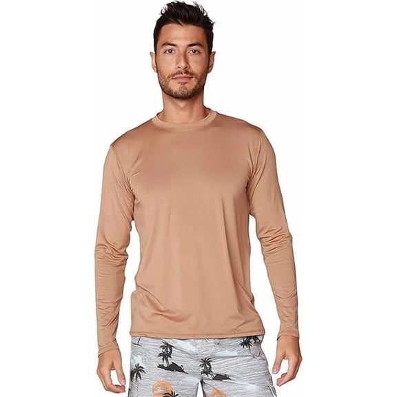 INGEAR Men's UPF 50 Long Sleeve Sun Shirt, Quick-Dry UV Protection Rash Guard Tan, XXL
