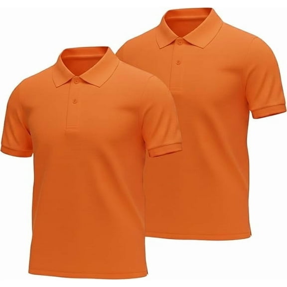 InGear Men's Casual Collared Short Sleeve Polo Shirt, 2-Pack Orange M
