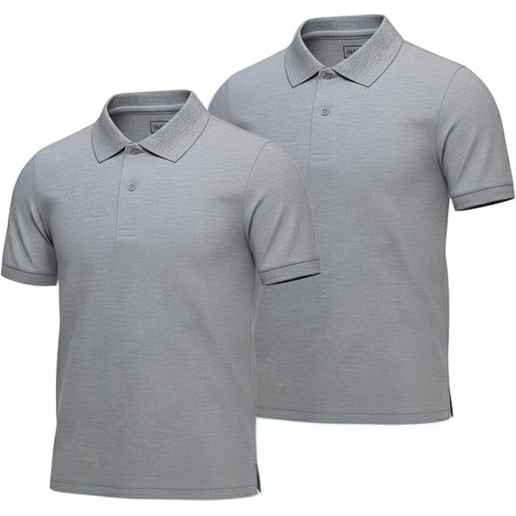 InGear Men's Casual Collared Short Sleeve Polo Shirt, 2-Pack Gray L