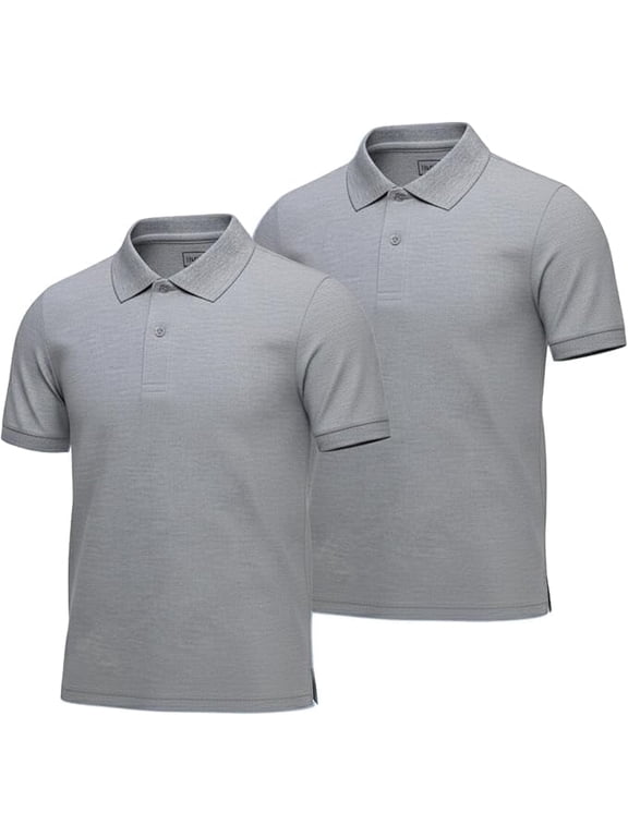 Men's Casual Collared Short Sleeve Polo Shirt, 2-Pack Gray XL