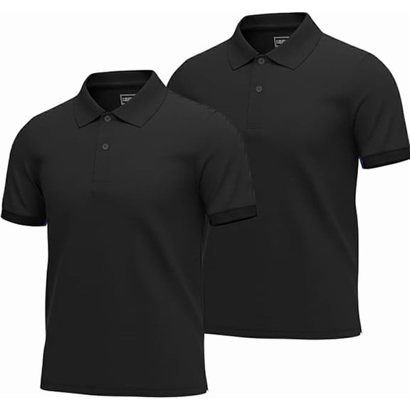 InGear Men's Casual Collared Short Sleeve Polo Shirt, 2-Pack Black S