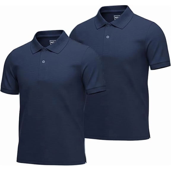 InGear Men's Casual Collared Short Sleeve Polo Shirt, 2-Pack Blue XL