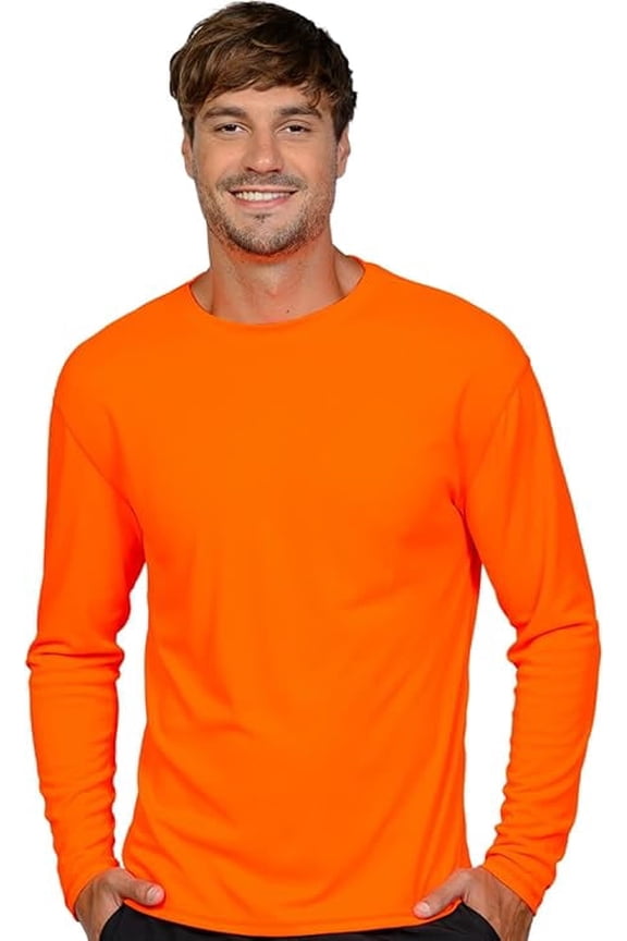 Men's UPF 50+ Long Sleeve Rash Guard, Quick-Dry, Neon Orange, XXL