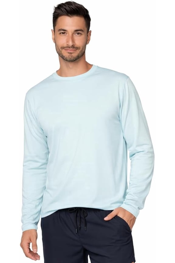 Men's UPF 50+ Long Sleeve Rash Guard, Quick-Dry, Sky Blue, L