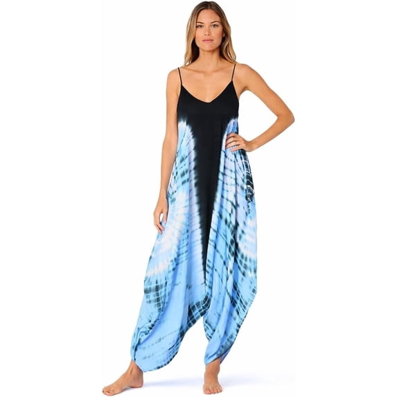INGEAR Women’s Boho Romper Dress, Lightweight Jumpsuit for Summer, Blue, S/M