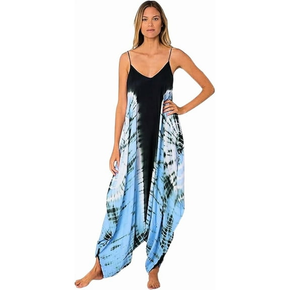 INGEAR Women’s Boho Romper Dress, Lightweight Jumpsuit for Summer, Blue, L/XL