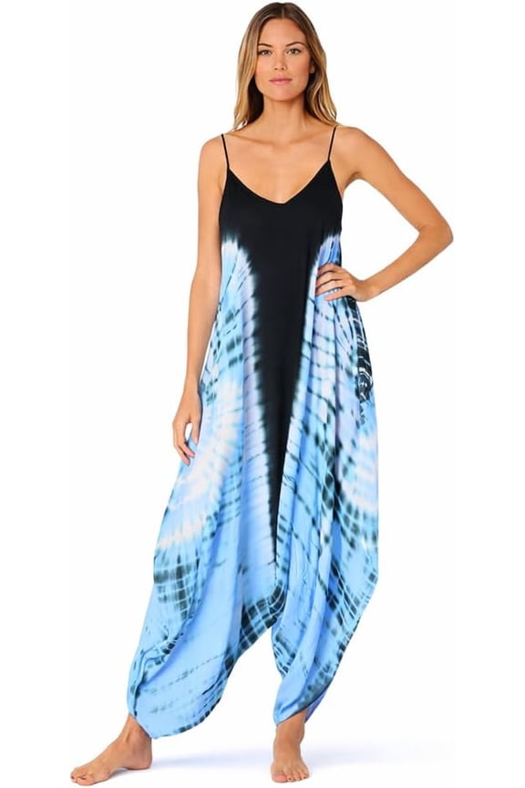 Women’s Boho Romper Dress, Lightweight Jumpsuit for Summer, Blue, L/XL