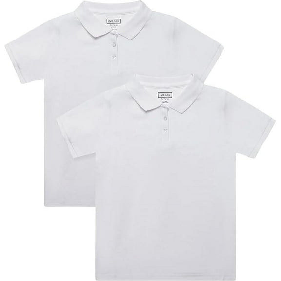 INGEAR Women's Short Sleeve Polo Shirts, Casual Collared Golf Tops, 2 Pack White L