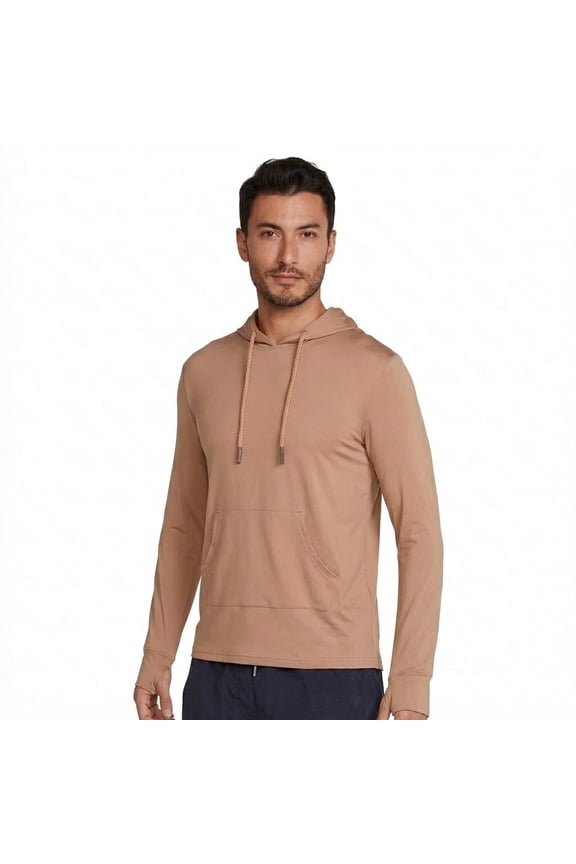 Men's Lightweight SPF 50+ UV Protection Hoodie, Long Sleeve Rashguard with Pocket, , Beige , L