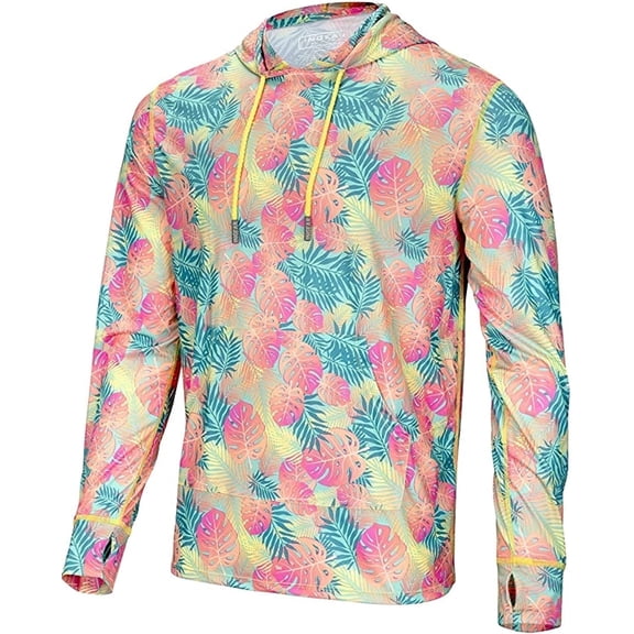 INGEAR Men's Lightweight SPF 50  UV Protection Hoodie, Long Sleeve Rashguard with Pocket, , Lush Leaves , L