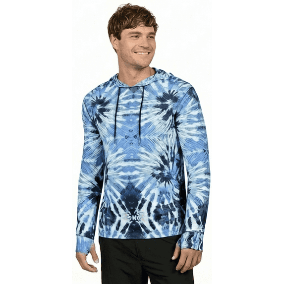 INGEAR Men's Lightweight SPF 50+ UV Protection Hoodie, Long Sleeve Rashguard with Pocket, , Blue Tiedye , XXL