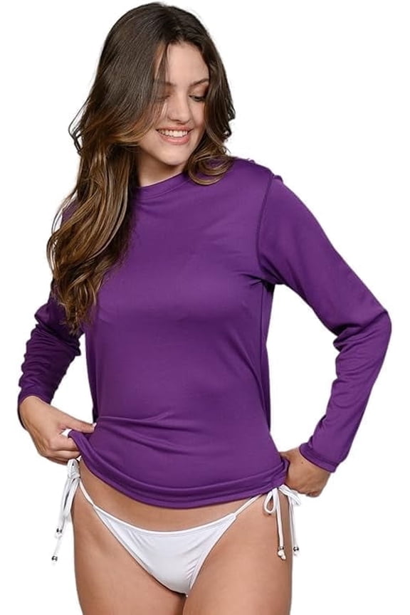 Women's Plus Size UV Long Sleeve Rashguard Swim Shirt, Moisture-Wicking, Lightweight, Purple, XL