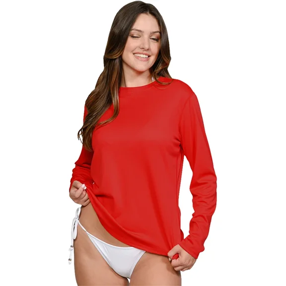 INGEAR Women's Long Sleeve Sun Protection Swim Shirt, Red, S