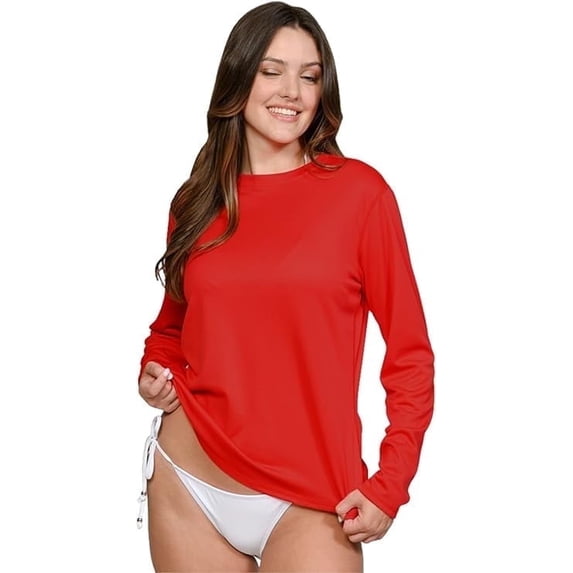 INGEAR Women's Long Sleeve Sun Protection Swim Shirt, Red, L