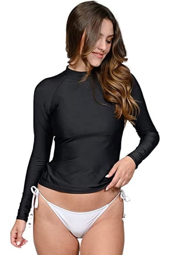 Women’s UV Sun Protection Long Sleeve Rash Guard, Quick-Dry, Black, XL