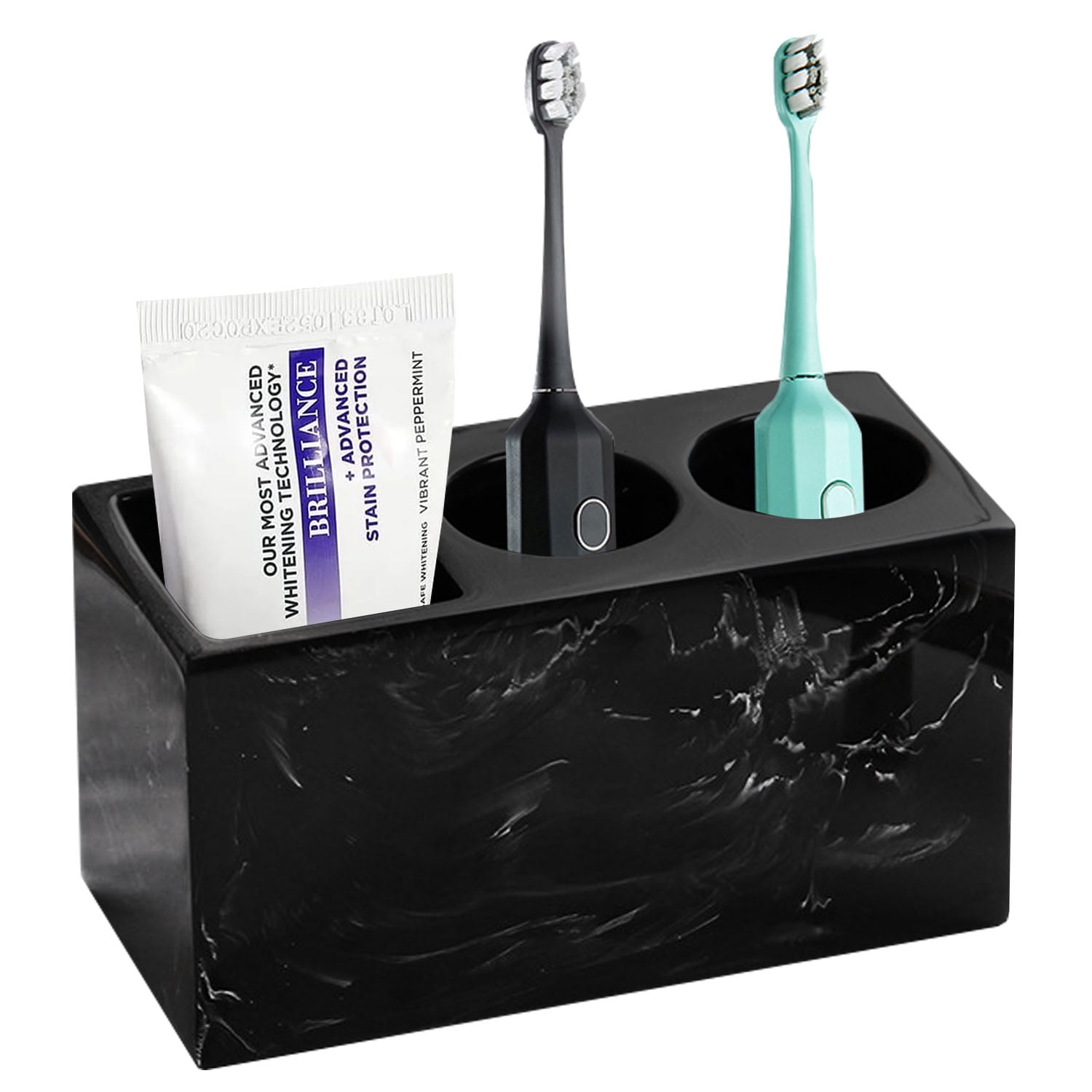 INCTUO Toothbrush Holder, 3 Slots Electric Toothbrush and Toothpaste Holder, Resin Bathroom Countertop Storage Bathroom Accessories Toothbrush Stand for Vanity Counter Organizer Caddy - Black