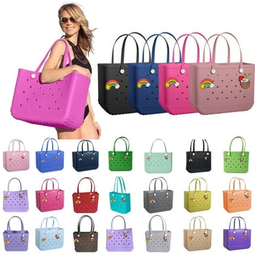 INGWHW Beach Rubber Bag Tote Bag,Extra Large Waterproof Travel Women Handbag with Charms for Sports Beach Groceries Pool