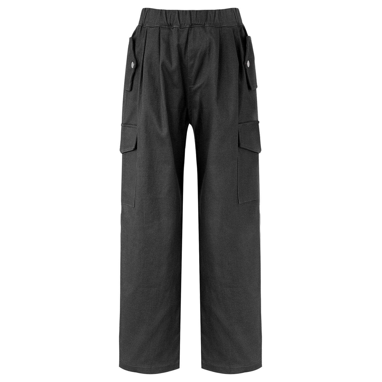 inhzoy Kids Girls Cargo Jogger Pants 4 Pockets Cotton Fashion Bottoms with  Drawstring Black 14