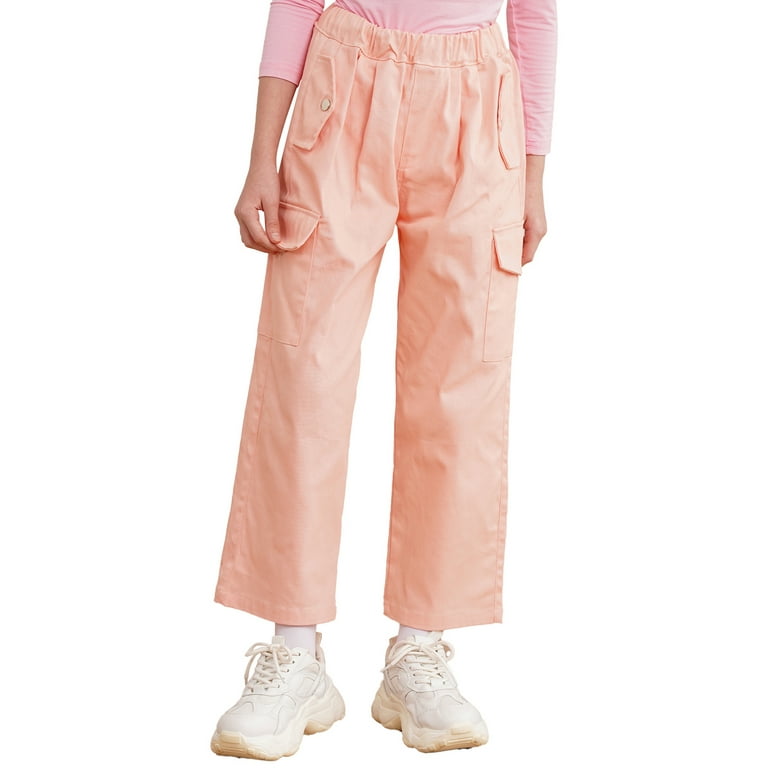 INHZOY Kids Girls Cargo Jogger Pants 4 Pockets Cotton Fashion Bottoms with  Drawstring 01PK 12