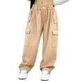 thumbnail image 1 of INHZOY Kids Girls Cargo Jogger Pants 4 Pockets Cotton Fashion Bottoms with Drawstring Khaki 6, 1 of 8