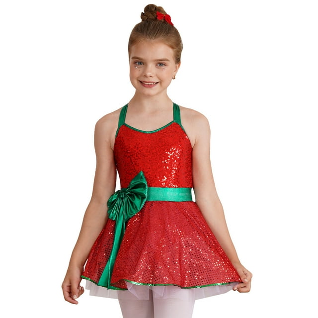 INHZOY Kids Girls Christmas Dance Costume Sequins Ballet Tutu Dance