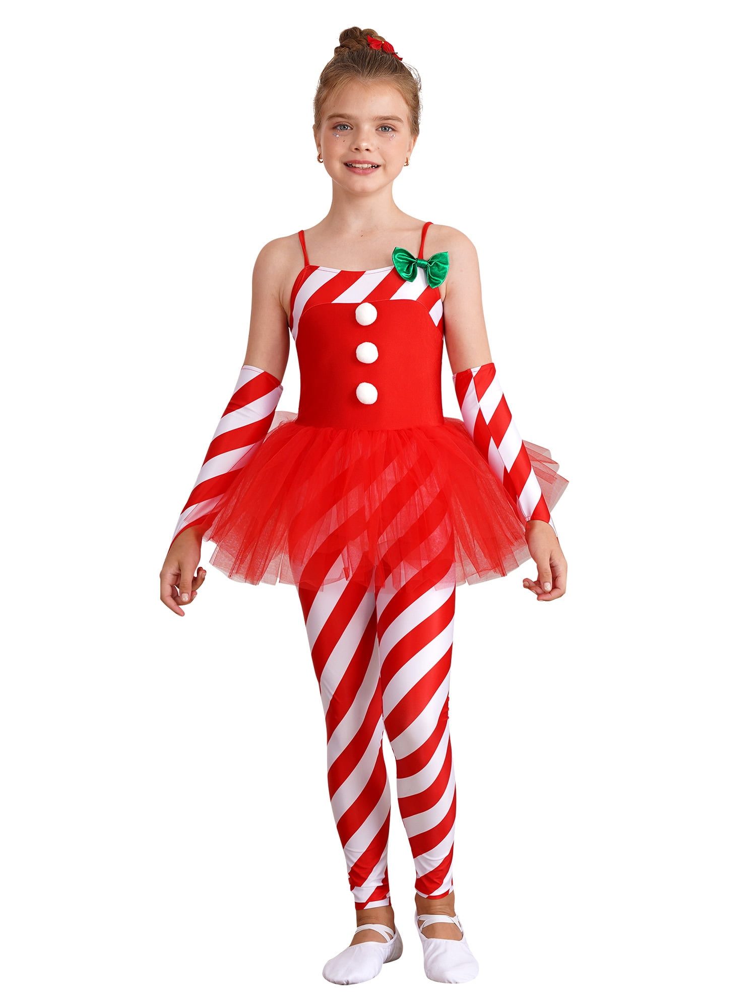 INHZOY Kids Girls Christmas Performance Outfits Candy Cane Striped