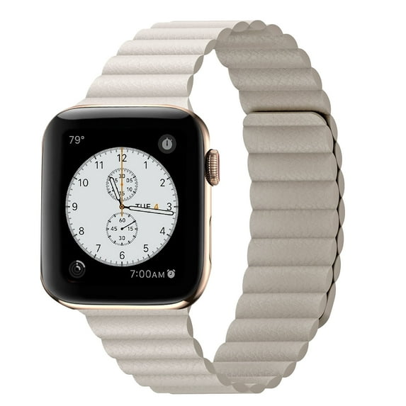 INI Compatible with Apple Watch Band Magnetic Leather Strap For Serious 7 6 5 4 3 2 1 SE Size 45mm 44mm 42mm Wrist 6.5 to 8.5 Inch Better Than Loop and Link