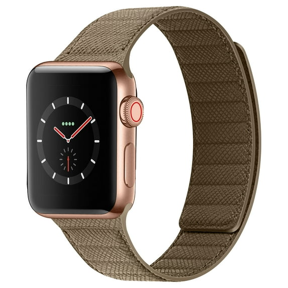 INI Compatible with Apple Watch Band Magnetic Link Top Grain Leather Strap For Serious 7 6 5 4 3 2 1 SE Size 41mm 40mm 38mm Wrist 6.5 to 8.5 Inch Better Than Loop and Link