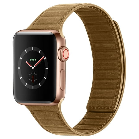 INI Compatible with Apple Watch Band Magnetic Link Top Grain Leather Strap For Serious 7 6 5 4 3 2 1 SE Size 41mm 40mm 38mm Wrist 6.5 to 8.5 Inch Better Than Loop and Link