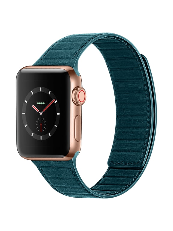 Compatible with Apple Watch Band Magnetic Link Top Grain Leather Strap For Serious 7 6 5 4 3 2 1 SE Size 45mm 44mm 42mm Wrist 6.5 to 8.5 Inch Better Than Loop and Link