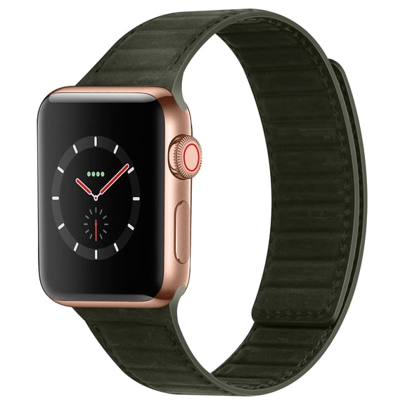 INI Compatible with Apple Watch Band Magnetic Link Top Grain Leather Strap For Serious 7 6 5 4 3 2 1 SE Size 45mm 44mm 42mm Wrist 6.5 to 8.5 Inch Better Than Loop and Link
