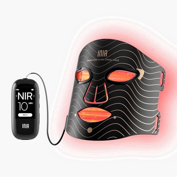 INIA 4 Modes LED Red Light Therapy Face Mask with 850nm NIR Red Blue Light, 2600mAh Rechargeable At-Home Skin Rejuvenation Facial Mask