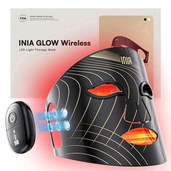 INIA Wireless Red Light Therapy Mask for Face, Near-Infrared (NIR) LED Skincare Mask, Rechargeable Ergonomic Design for Home & Travel
