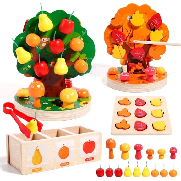 INIFEIDALA Montessori Wooden Magnetic Apple Picking Tree Shape Sorting Puzzle for Toddlers & Kids Ages 3-6