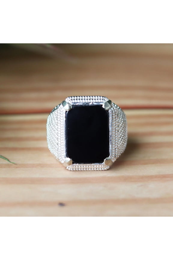 Black Onyx Ring, 925 Silver Ring, Square Cut Gemstone, Prong Setting Ring, Men's Signet Ring, Genuine Ring, Boho Ring, Cocktail Silver Ring