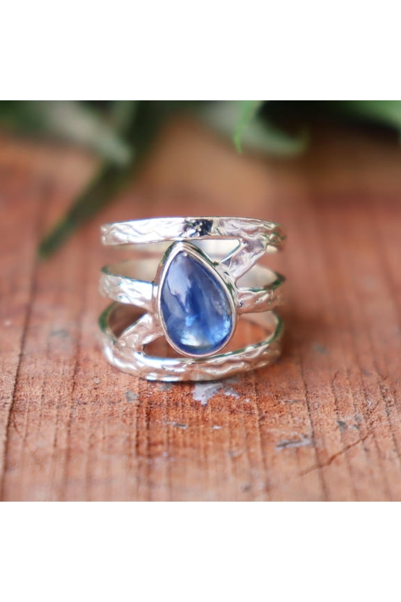 - Blue Kyanite Gemstone Ring, 925 Sterling Pure Silver Ring, Charm Ring, Natural Gemstone Ring, Zig Zag Cut Band Ring, Personalized Gift Ring,