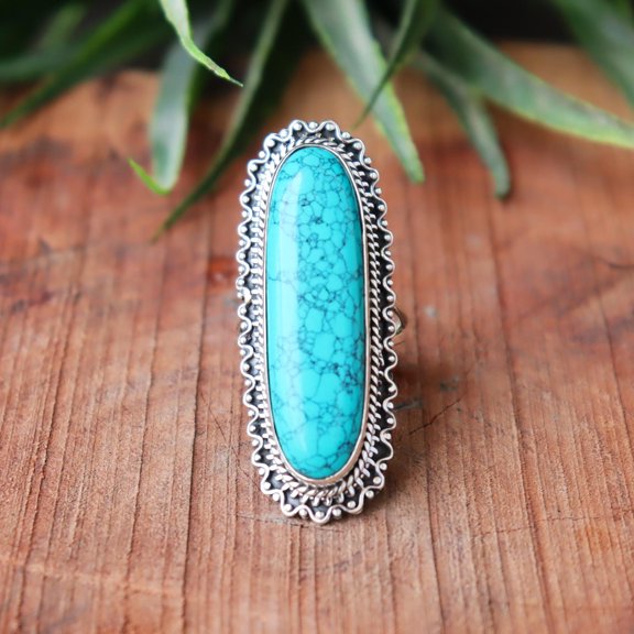 INISHA CREATION- Blue Turquoise Gemstone Ring, 925 Sterling Pure Silver Ring, Natural Turquoise Stone Ring, Turquoise Ring, Silver Ring, Personalized Gift,,,