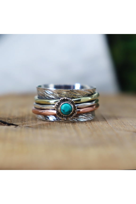 Blue Turquoise Gemstone Spin Ring | Natural Turquoise Silver Spinner ring | Fidget Ring | Silver Anxiety Ring | Fidget Ring | Anxiety Ring..