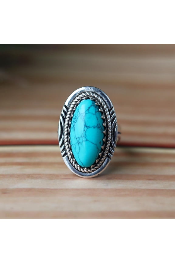 Blue Turquoise Ring, 925 Silver Ring, Oval Cut Gemstone, Statement Ring, Healing Crystal Ring, Bohemian Ring, Men's Signet Ring, Charm Ring