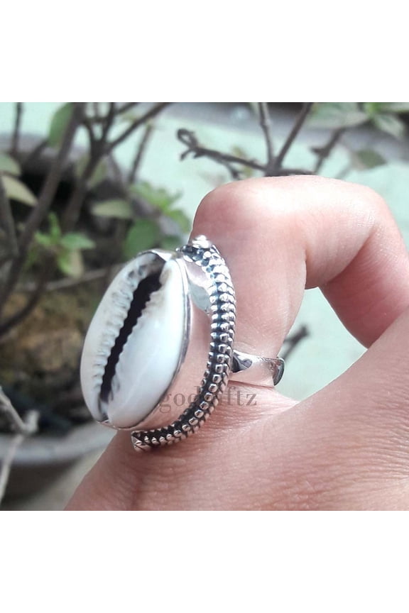Cowrie Shell Ring: 925 Sterling Silver, Bohemian Twist Ring