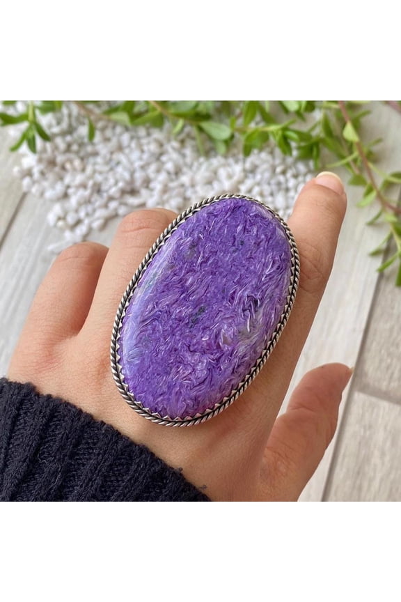 Handcrafted Charoite Gemstone Ring, Statement Ring, made In 925 Sterling Silver Ring, Boho Ring, Stone Ring, Boho Jewelry, Gift For Her,...