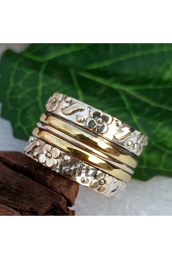 Handmade Worry Ring - Spinner Ring - Flower Spinner Ring - Texture Spin Ring - 925 Sterling Silver Ring - Fidget Ring -Silver Jewelry
