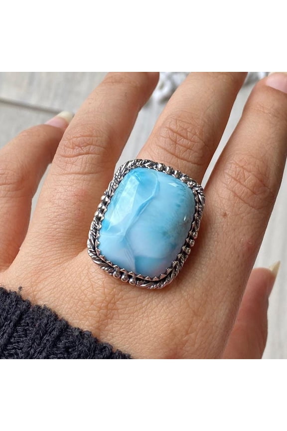 Larimar Ring, 925 Sterling Pure Silver Ring, Handmade Ring, Silver Ring, Silver Band Ring, Statement Ring, Anniversary Gift For Her/Him,...