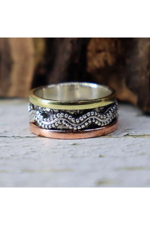 Lightweight Sterling Silver Snakeskin Worry Ring, Dragon Scale Spinner Ring, Concave Comfort Fit, Spinner Ring, Spiral Ring, 925 Silver Ring