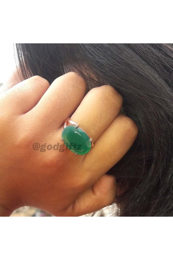 Natural Green Onyx Ring, Handmade Gemstone Ring, 14k Rose Gold Plated Ring, 925 Solid Sterling Silver Jewelry, Solitaire Ring, Antique Ring